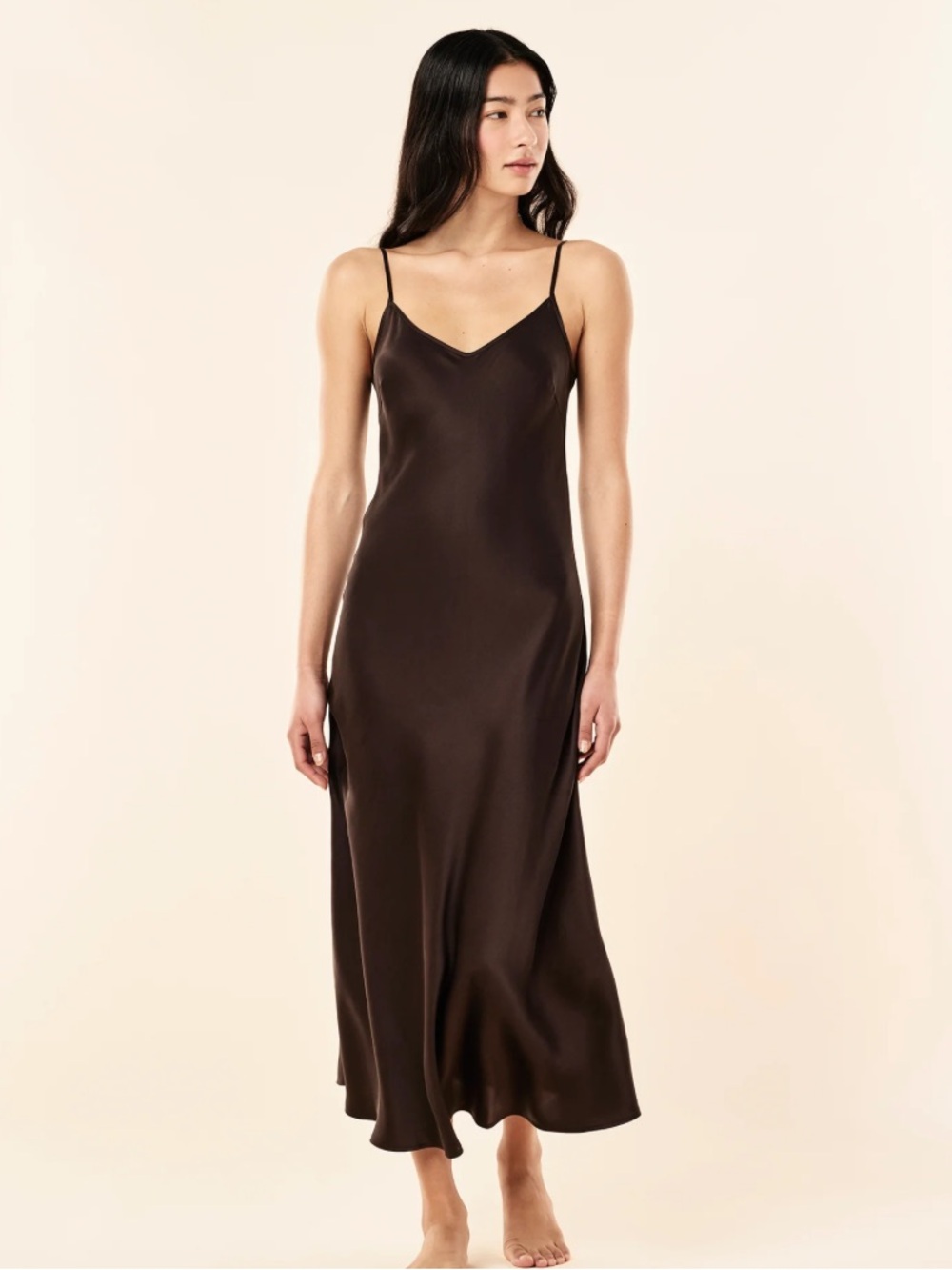 Willow & Wind Chocolate Brown Satin Slip Midi Dress – Size M